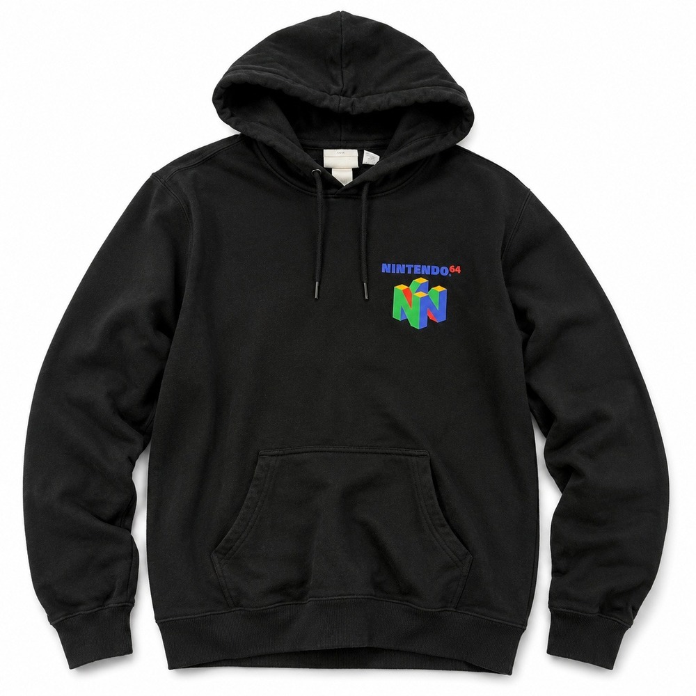 Nintendo 64 N64 H&M Mens M Black Pullover Hoodie Licensed Logo Gaming Graphic